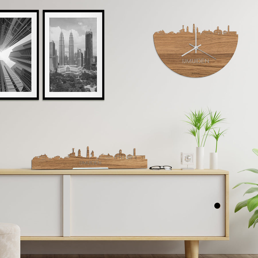 Standing Skyline IJmuiden Eiken houten cadeau decoratie relatiegeschenk van WoodWideCities
