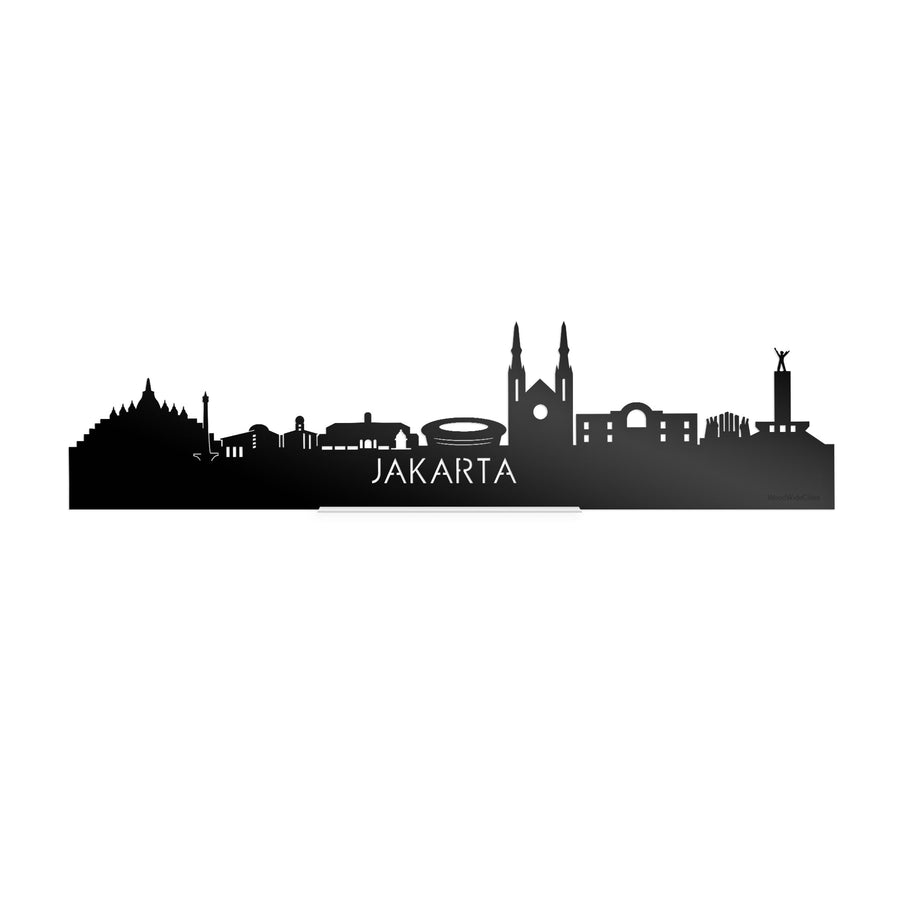 Standing Skyline Jakarta Zwart glanzend gerecycled kunststof cadeau decoratie relatiegeschenk van WoodWideCities