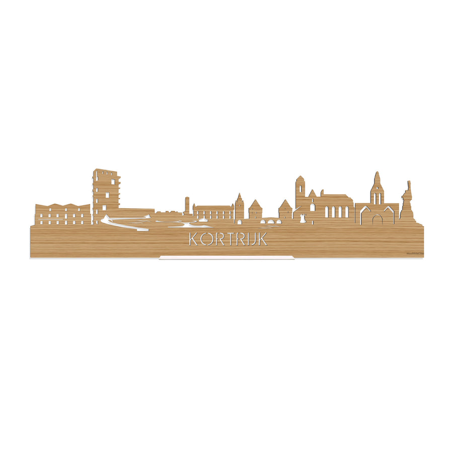 Standing Skyline Kortrijk Bamboe houten cadeau decoratie relatiegeschenk van WoodWideCities