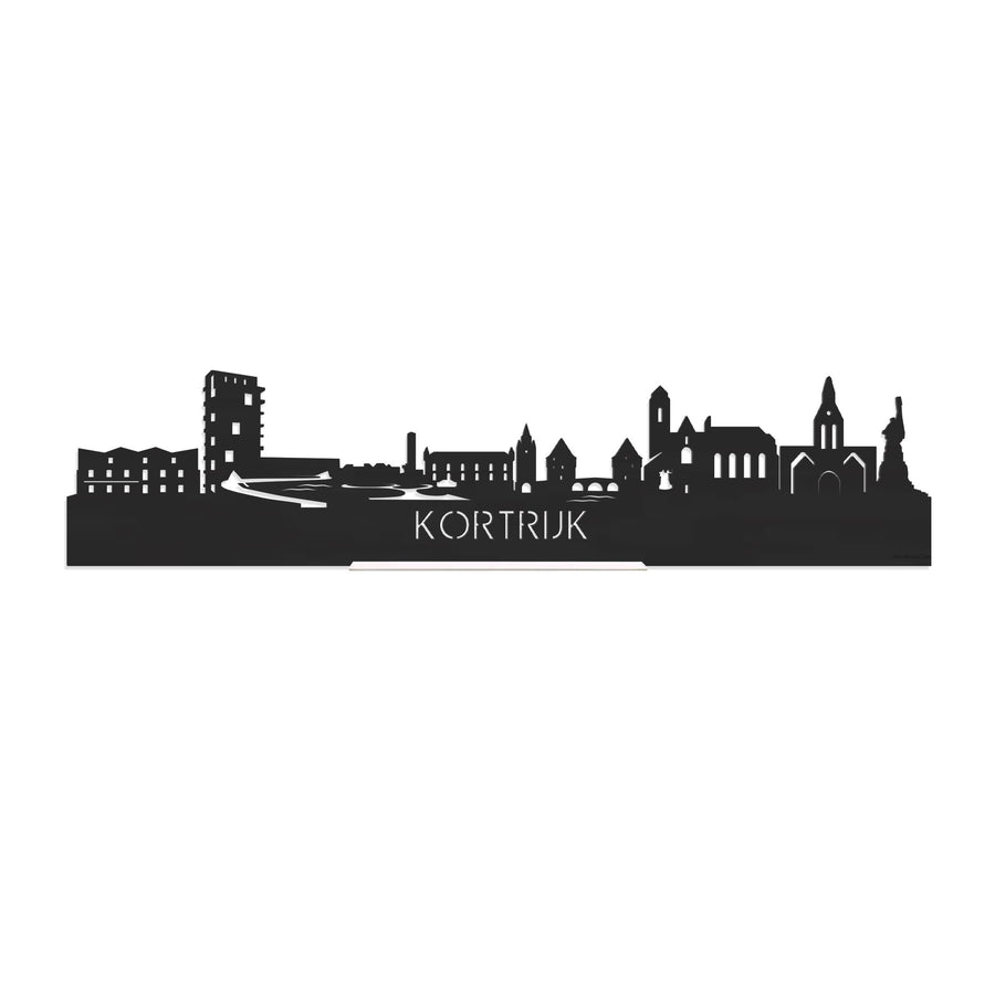 Standing Skyline Kortrijk Zwart houten cadeau decoratie relatiegeschenk van WoodWideCities