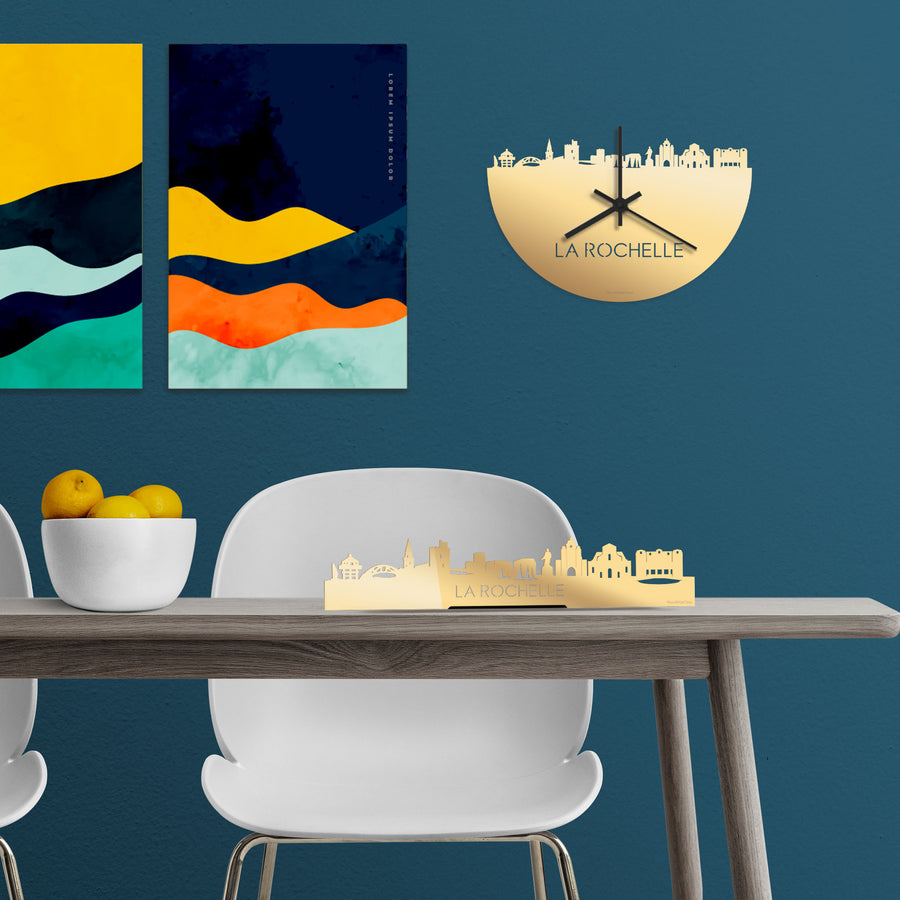 Standing Skyline La Rochelle Metallic Goud gerecycled kunststof cadeau decoratie relatiegeschenk van WoodWideCities