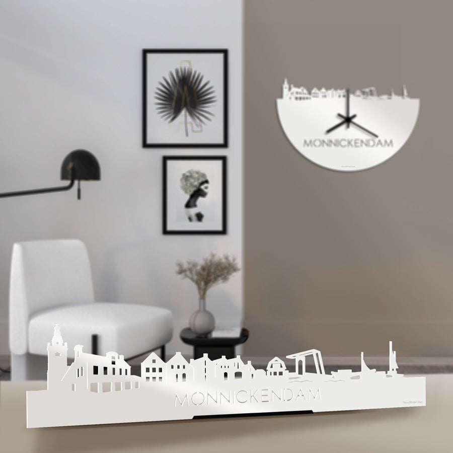 Standing Skyline Monnickendam Wit glanzend gerecycled kunststof cadeau decoratie relatiegeschenk van WoodWideCities