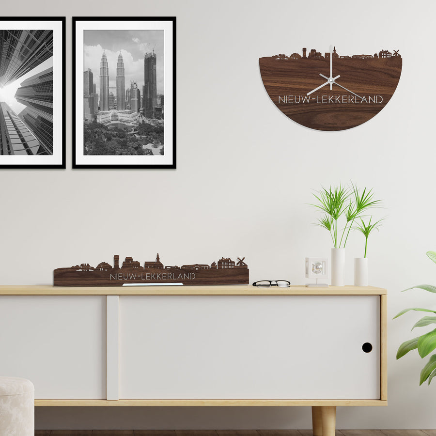 Standing Skyline Nieuw-Lekkerland Noten houten cadeau decoratie relatiegeschenk van WoodWideCities