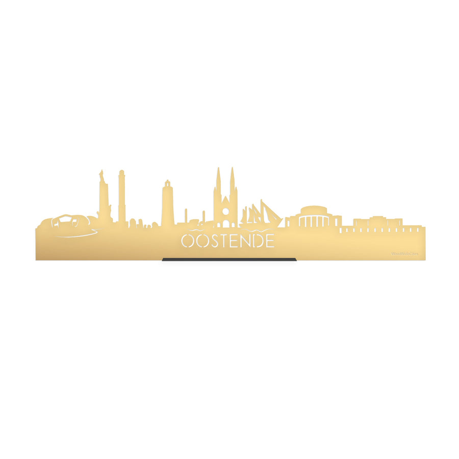 Standing Skyline Oostende Metallic Goud gerecycled kunststof cadeau decoratie relatiegeschenk van WoodWideCities
