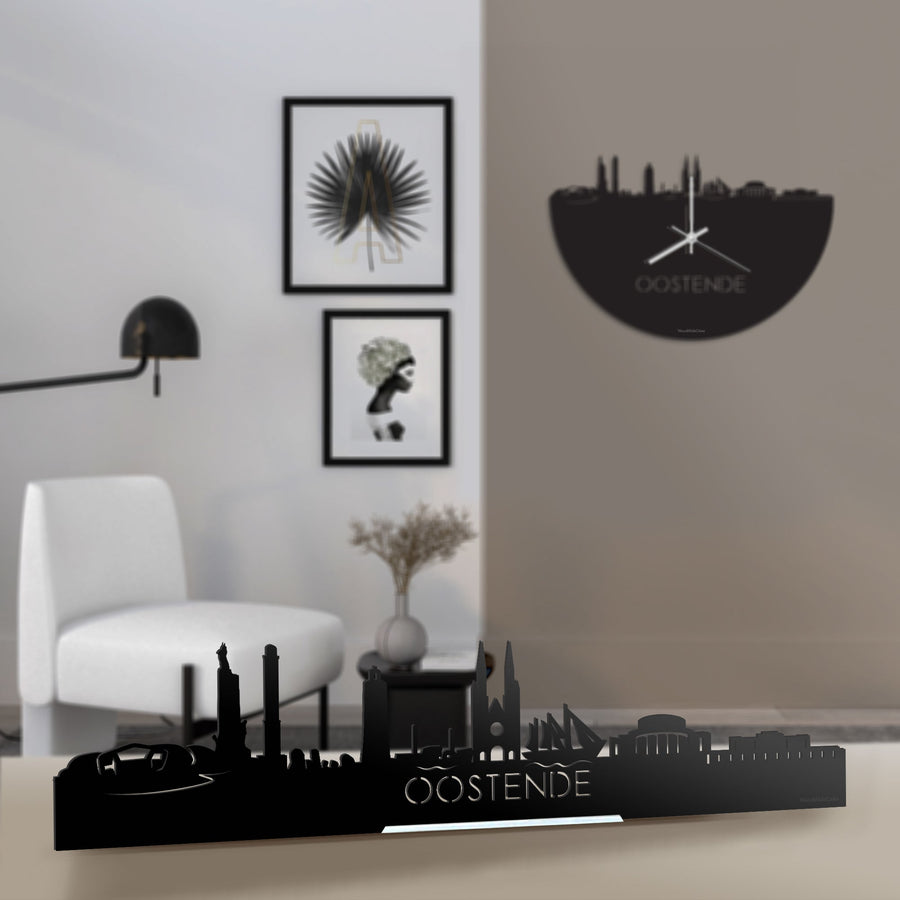 Standing Skyline Oostende Zwart glanzend gerecycled kunststof cadeau decoratie relatiegeschenk van WoodWideCities
