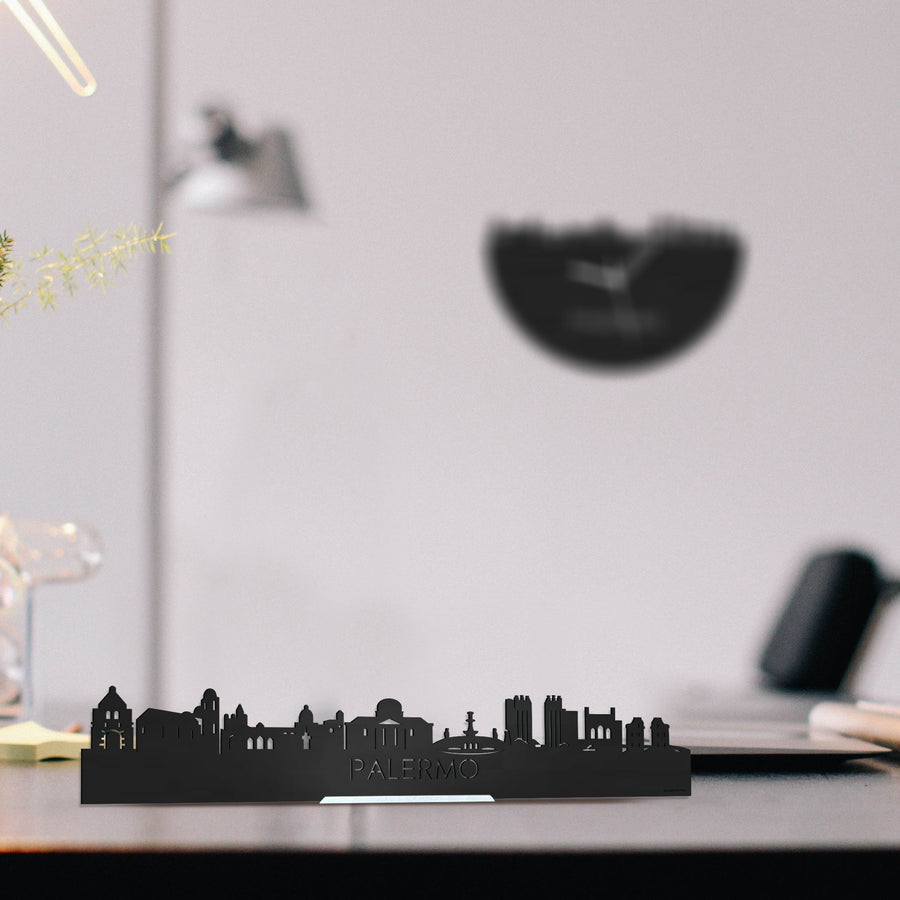 Standing Skyline Palermo Zwart houten cadeau decoratie relatiegeschenk van WoodWideCities