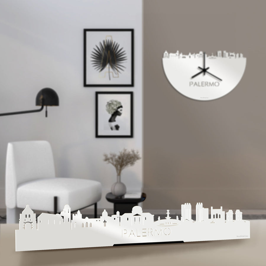 Standing Skyline Palermo Wit glanzend gerecycled kunststof cadeau decoratie relatiegeschenk van WoodWideCities