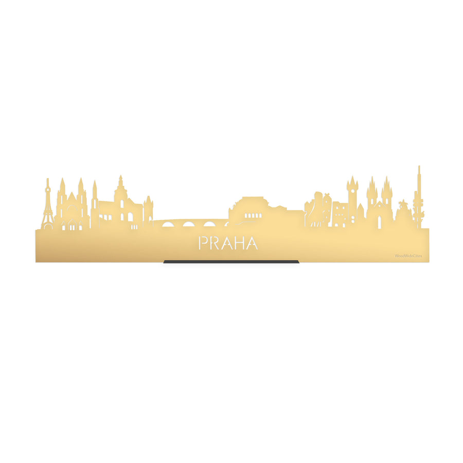 Standing Skyline Praha Metallic Goud gerecycled kunststof cadeau decoratie relatiegeschenk van WoodWideCities