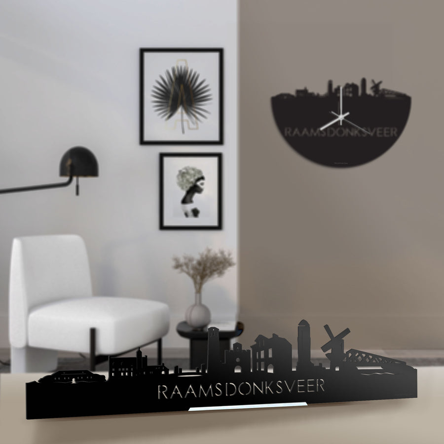 Standing Skyline Raamsdonksveer Zwart glanzend gerecycled kunststof cadeau decoratie relatiegeschenk van WoodWideCities