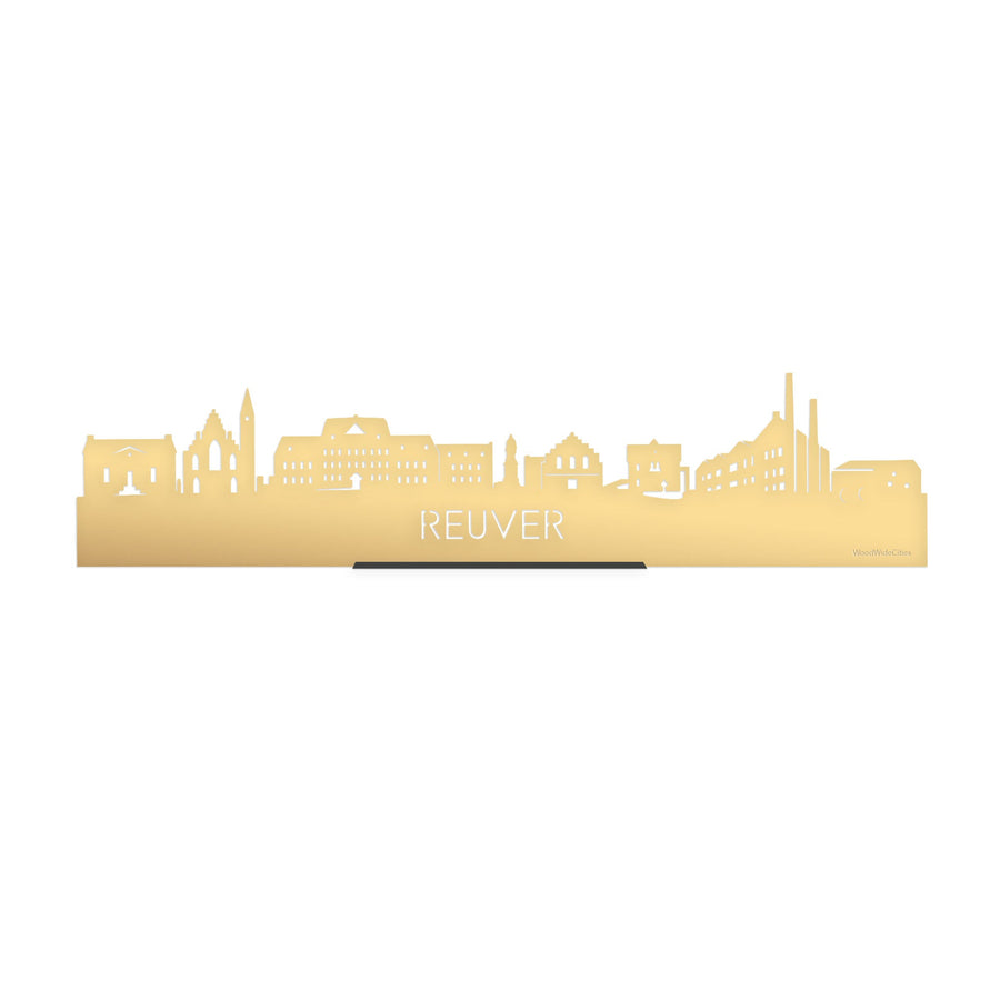 Standing Skyline Reuver Metallic Goud gerecycled kunststof cadeau decoratie relatiegeschenk van WoodWideCities