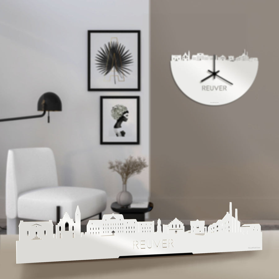 Standing Skyline Reuver Wit glanzend gerecycled kunststof cadeau decoratie relatiegeschenk van WoodWideCities