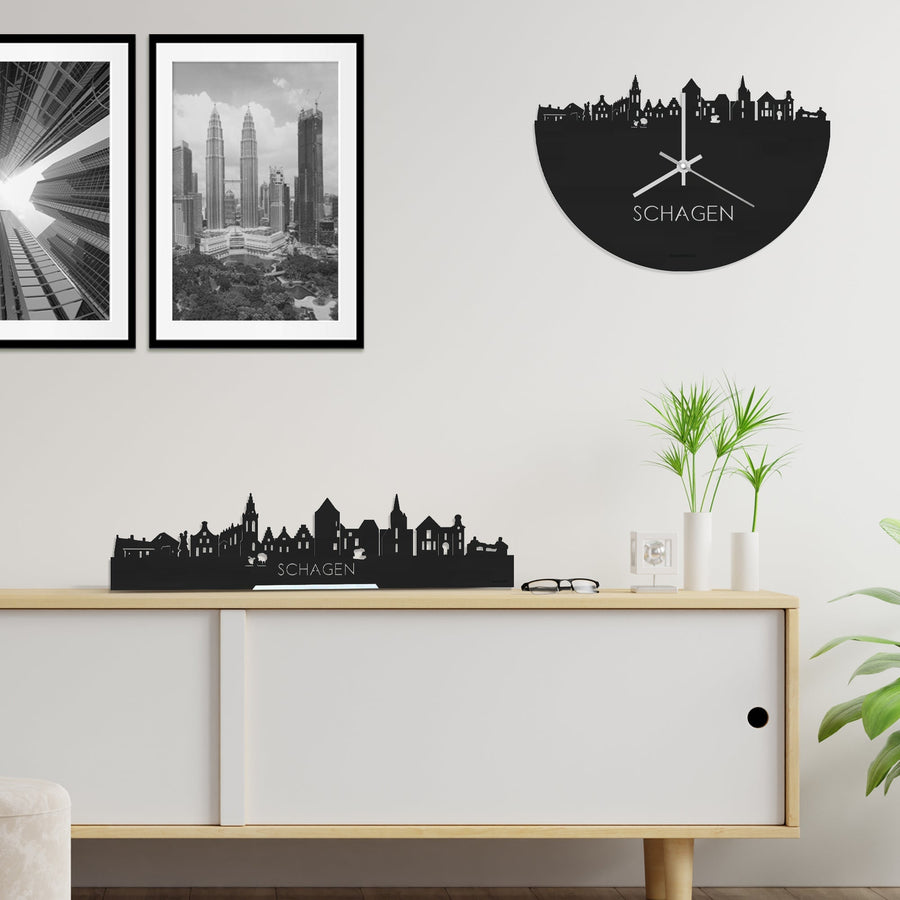 Standing Skyline Schagen Zwart houten cadeau decoratie relatiegeschenk van WoodWideCities