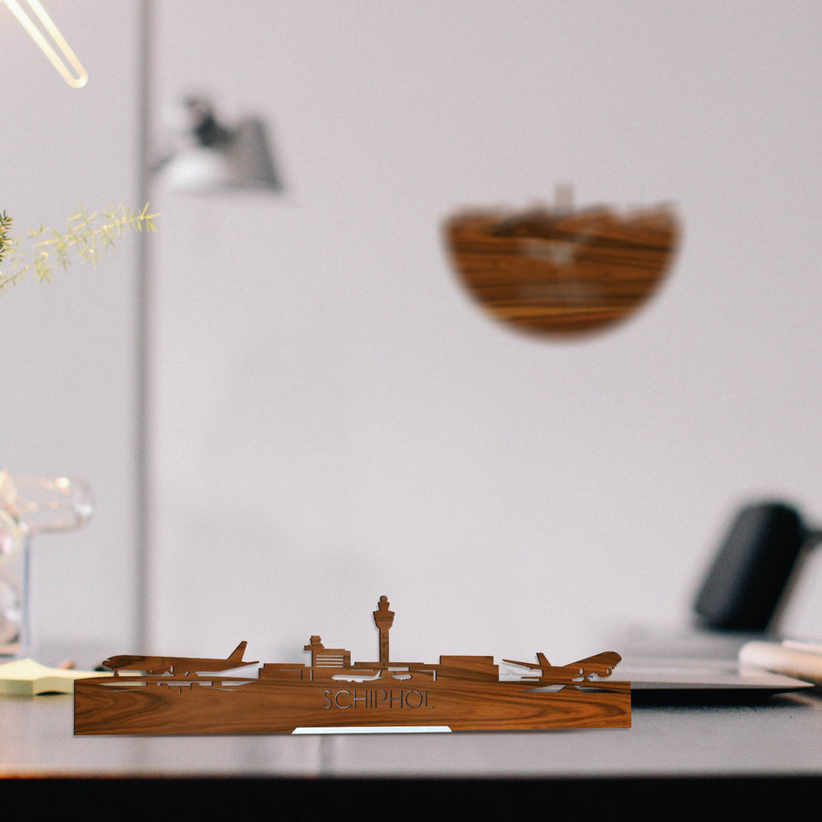 Standing Skyline Schiphol Palissander houten cadeau decoratie relatiegeschenk van WoodWideCities