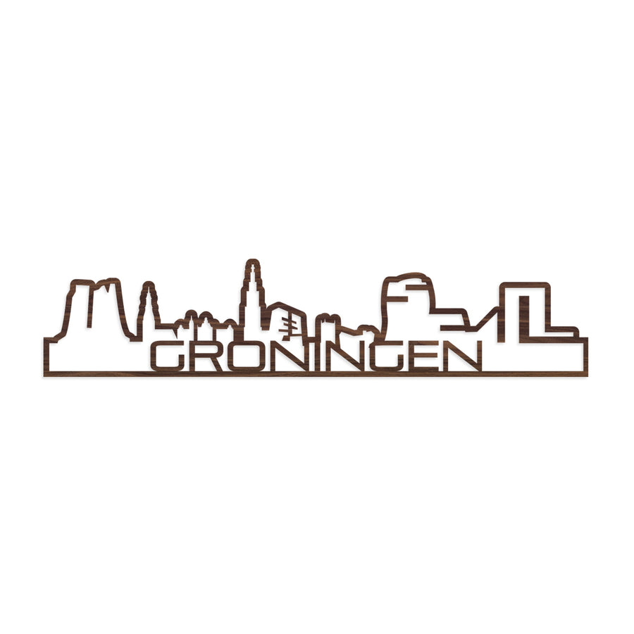 Standing Skyline Shape Groningen Noten houten cadeau decoratie relatiegeschenk van WoodWideCities