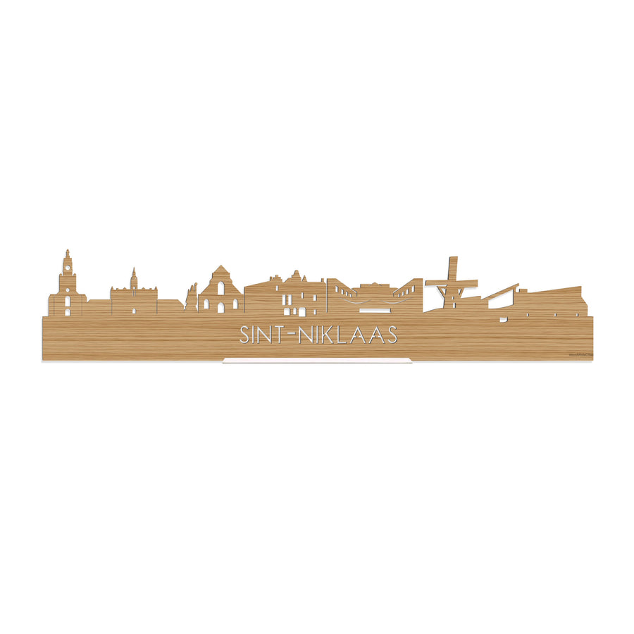 Standing Skyline Sint-Niklaas Bamboe houten cadeau decoratie relatiegeschenk van WoodWideCities