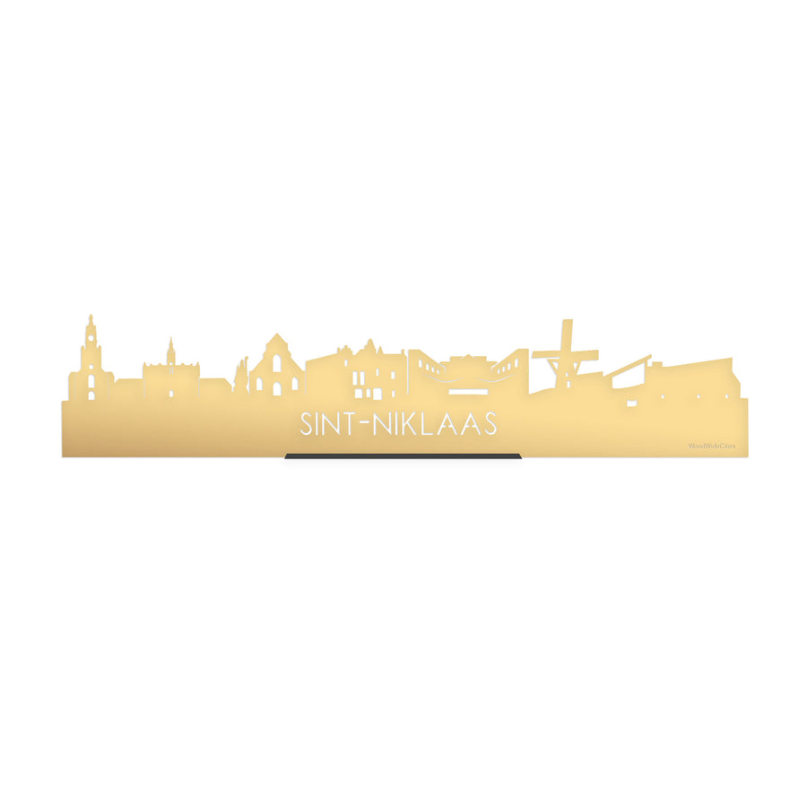 Standing Skyline Sint-Niklaas Metallic Goud gerecycled kunststof cadeau decoratie relatiegeschenk van WoodWideCities