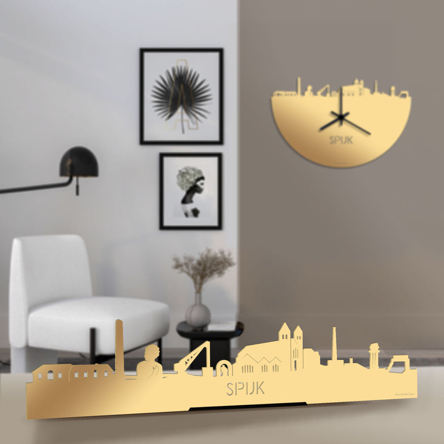 Standing Skyline Spijk-Zevenaar Metallic Goud gerecycled kunststof cadeau decoratie relatiegeschenk van WoodWideCities