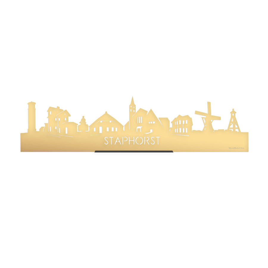 Standing Skyline Staphorst Metallic Goud gerecycled kunststof cadeau decoratie relatiegeschenk van WoodWideCities