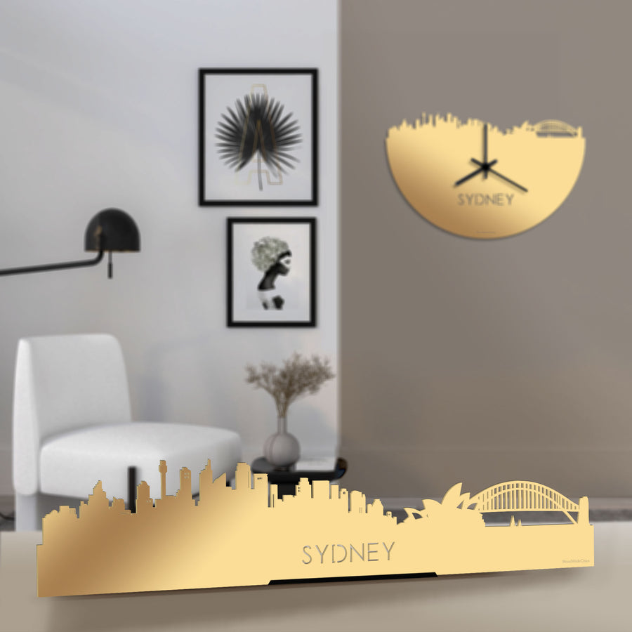 Standing Skyline Sydney Metallic Goud gerecycled kunststof cadeau decoratie relatiegeschenk van WoodWideCities