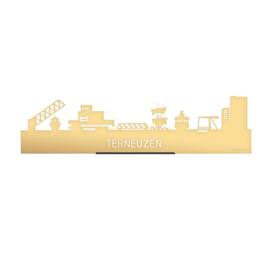 Standing Skyline Terneuzen Metallic Goud gerecycled kunststof cadeau decoratie relatiegeschenk van WoodWideCities