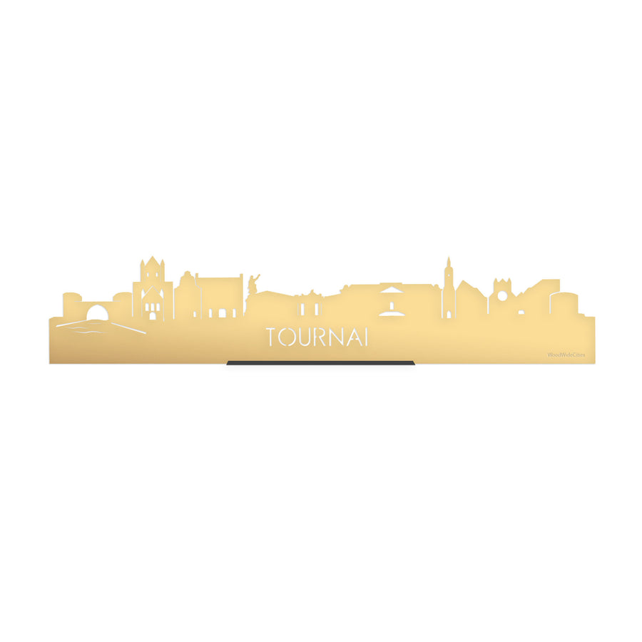Standing Skyline Tournai Metallic Goud gerecycled kunststof cadeau decoratie relatiegeschenk van WoodWideCities