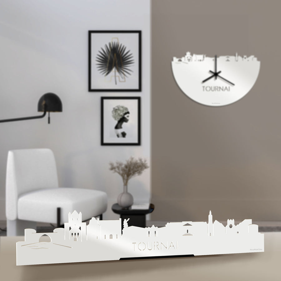 Standing Skyline Tournai Wit glanzend gerecycled kunststof cadeau decoratie relatiegeschenk van WoodWideCities