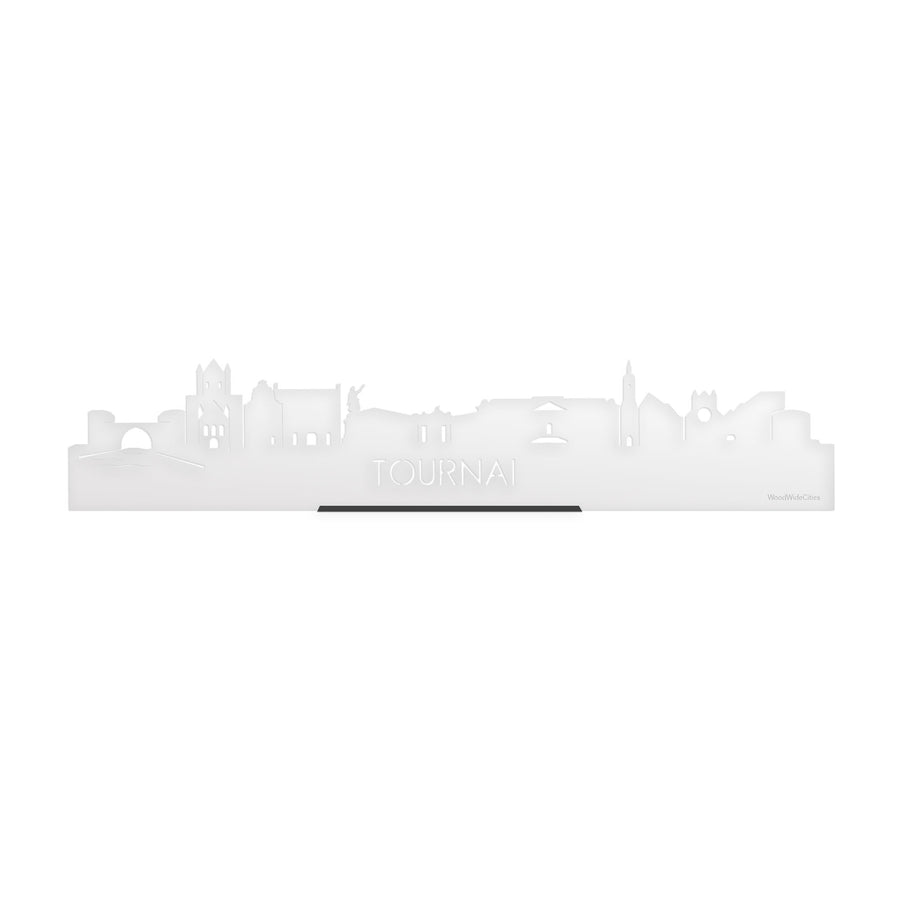 Standing Skyline Tournai Wit glanzend gerecycled kunststof cadeau decoratie relatiegeschenk van WoodWideCities