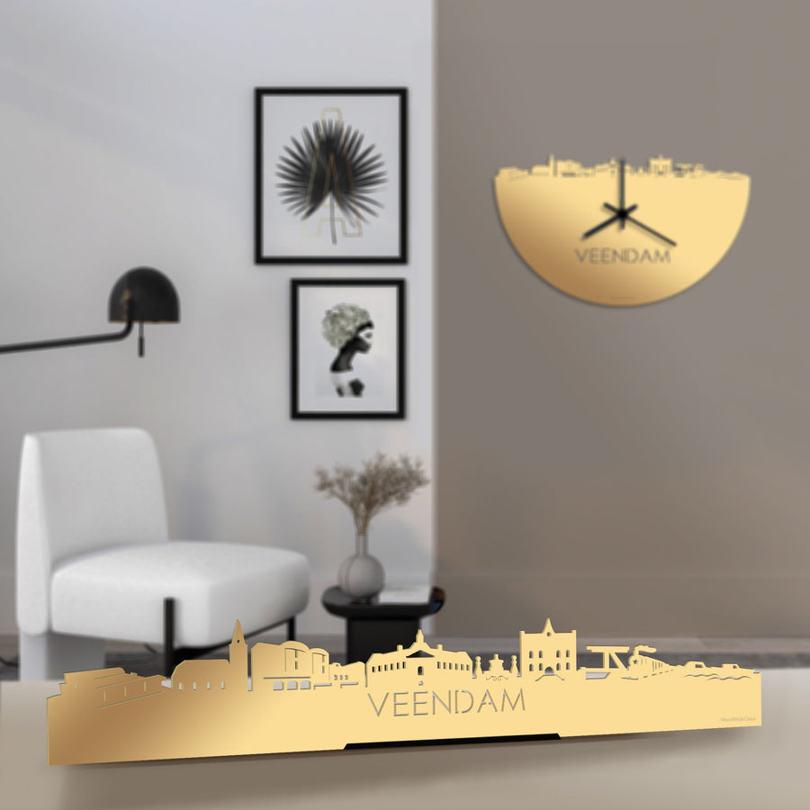 Standing Skyline Veendam Metallic Goud gerecycled kunststof cadeau decoratie relatiegeschenk van WoodWideCities