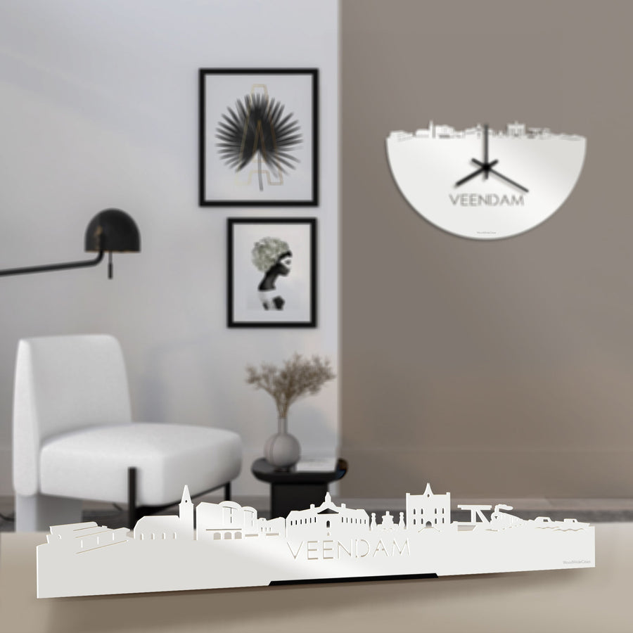 Standing Skyline Veendam Wit glanzend gerecycled kunststof cadeau decoratie relatiegeschenk van WoodWideCities