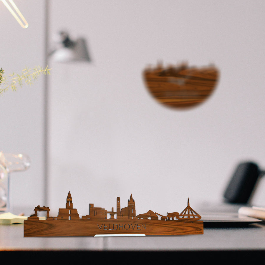 Standing Skyline Veldhoven Palissander houten cadeau decoratie relatiegeschenk van WoodWideCities