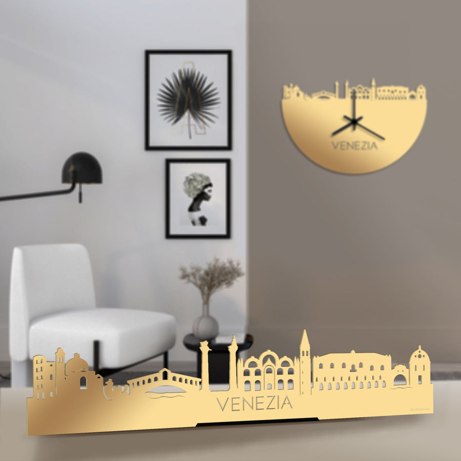 Standing Skyline Venezia Metallic Goud gerecycled kunststof cadeau decoratie relatiegeschenk van WoodWideCities