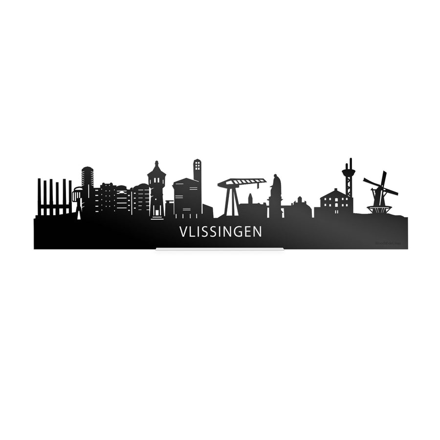 Standing Skyline Vlissingen Zwart Glanzend 40 cm houten cadeau decoratie relatiegeschenk van WoodWideCities