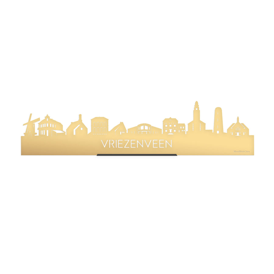 Standing Skyline Vriezenveen Metallic Goud gerecycled kunststof cadeau decoratie relatiegeschenk van WoodWideCities