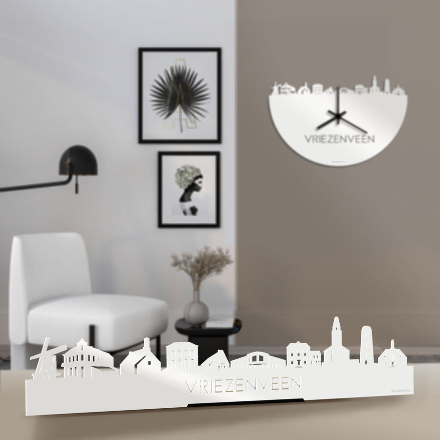 Standing Skyline Vriezenveen Wit glanzend gerecycled kunststof cadeau decoratie relatiegeschenk van WoodWideCities