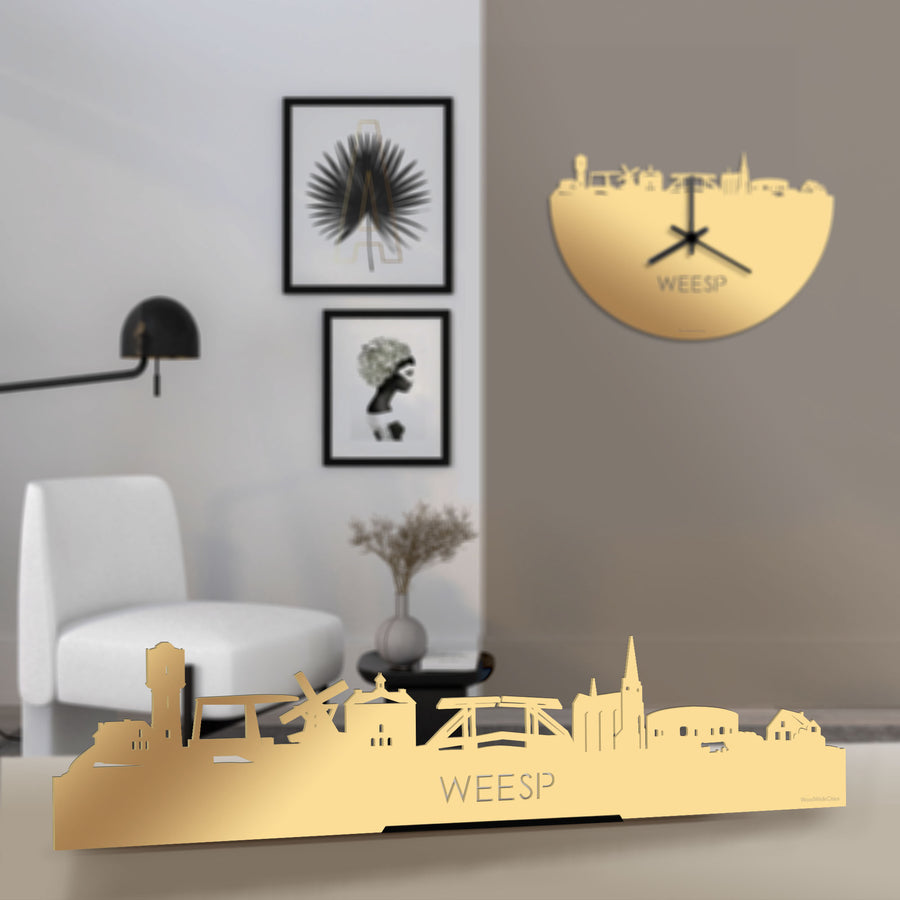 Standing Skyline Weesp Metallic Goud gerecycled kunststof cadeau decoratie relatiegeschenk van WoodWideCities