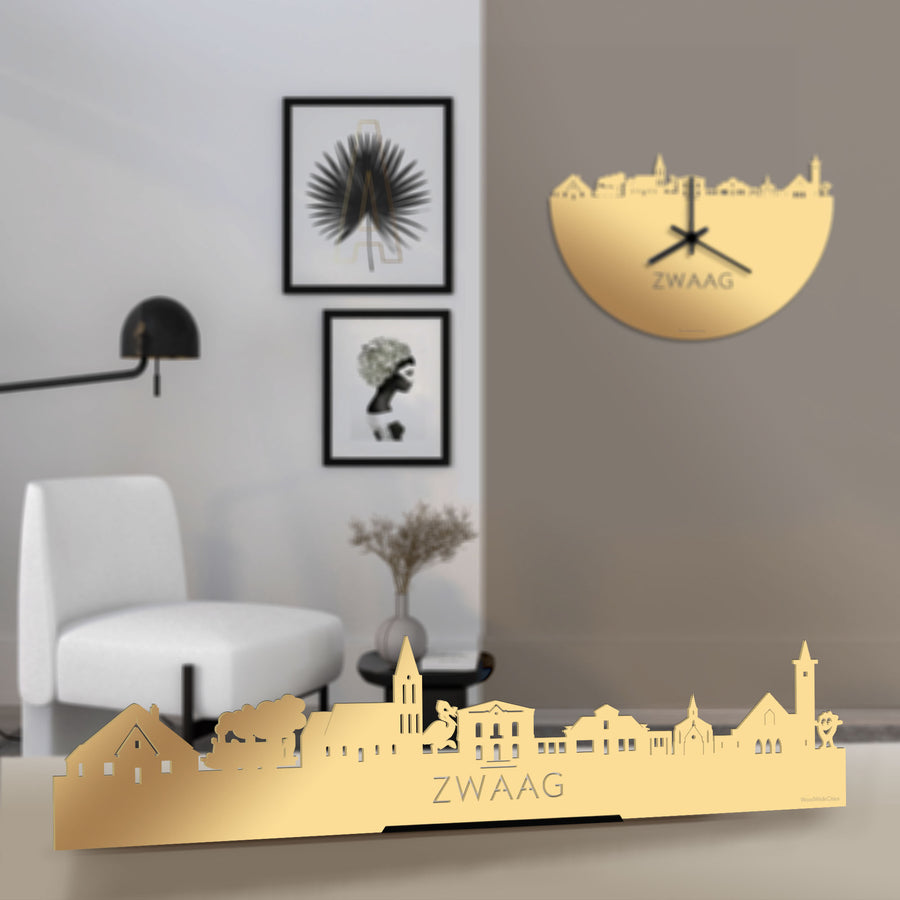 Standing Skyline Zwaag Metallic Goud gerecycled kunststof cadeau decoratie relatiegeschenk van WoodWideCities