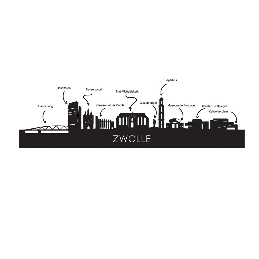 Standing Skyline Zwolle Black houten cadeau decoratie relatiegeschenk van WoodWideCities
