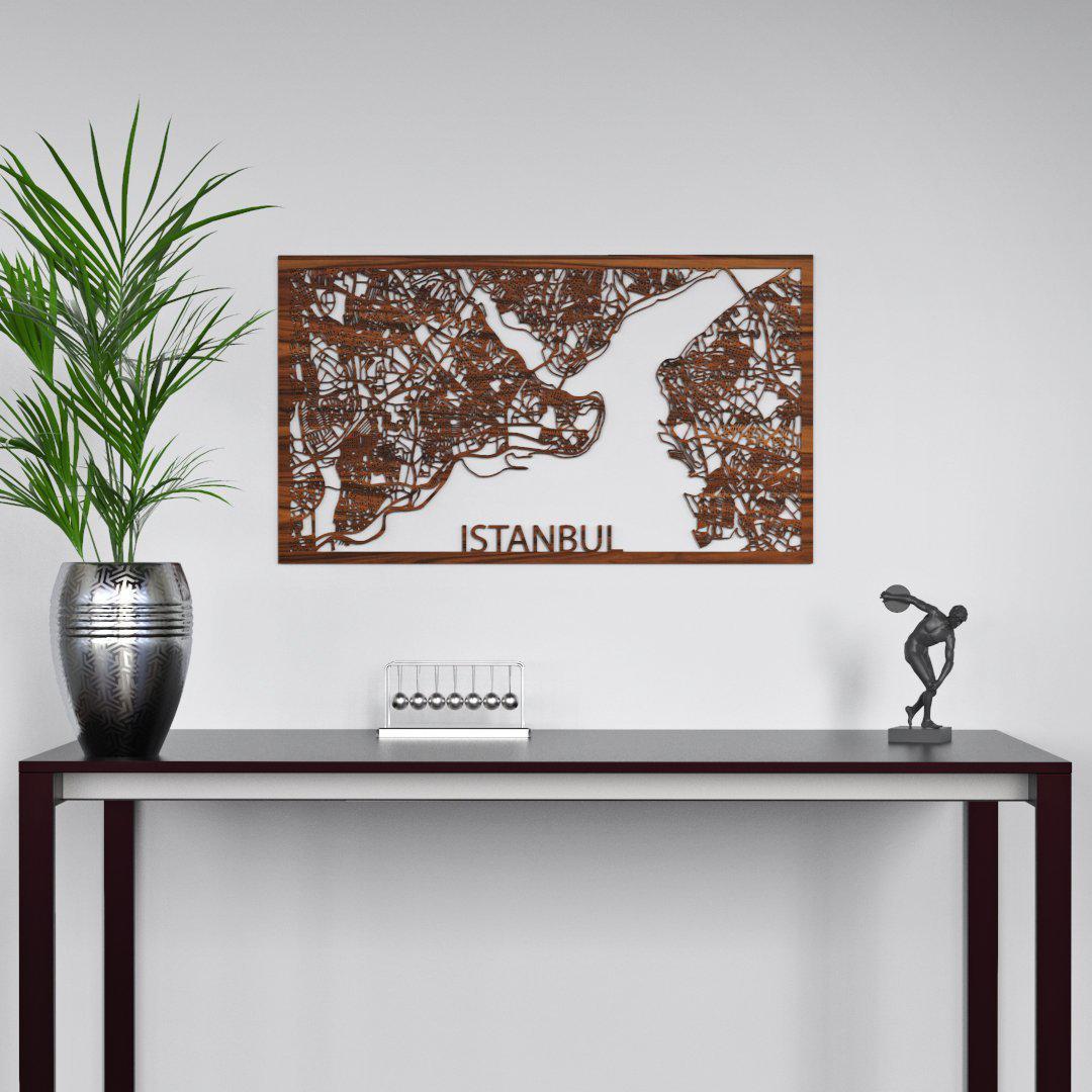 Citymap Istanbul houten cadeau decoratie relatiegeschenk van WoodWideCities