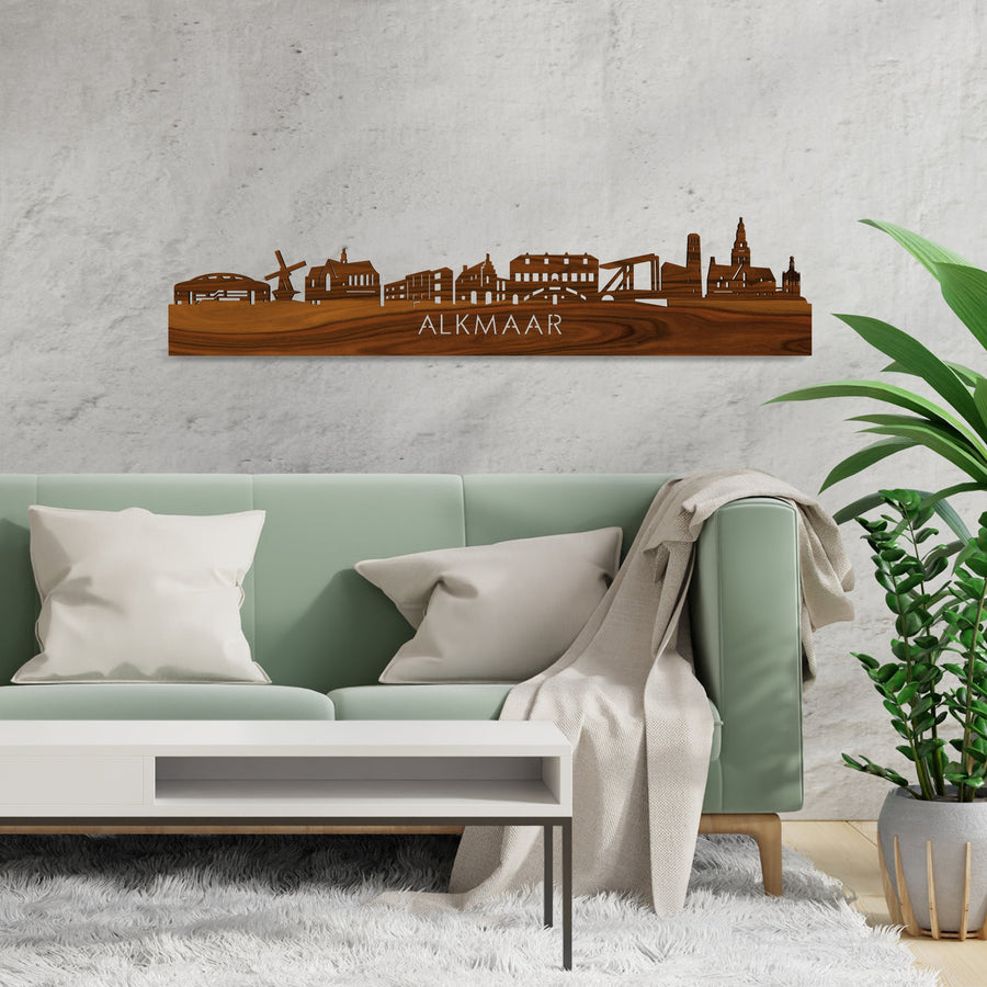 Skyline Alkmaar Palissander houten cadeau decoratie relatiegeschenk van WoodWideCities