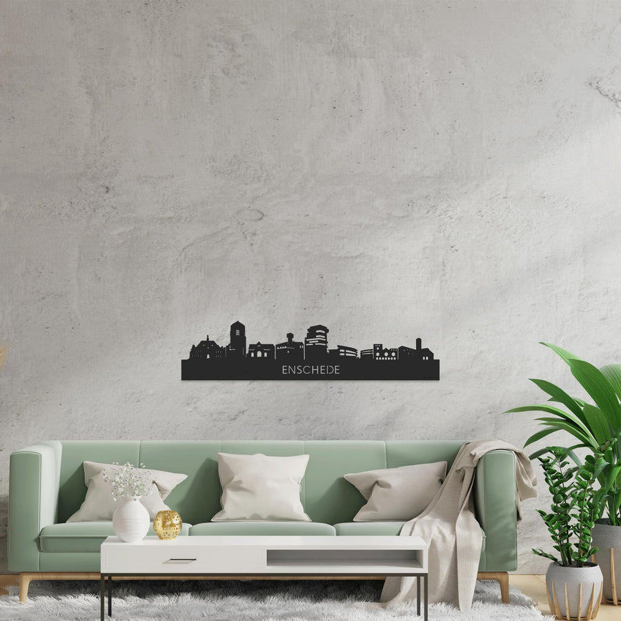 Skyline Enschede Black houten cadeau decoratie relatiegeschenk van WoodWideCities