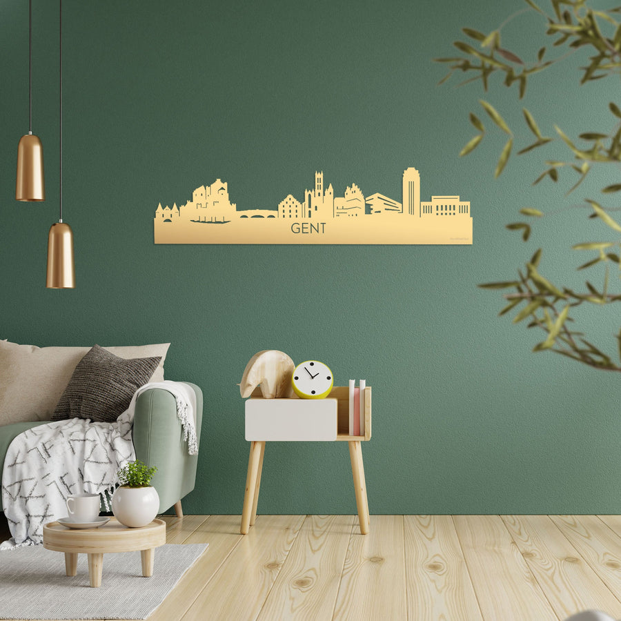 Skyline Gent Metallic Goud gerecycled kunststof cadeau decoratie relatiegeschenk van WoodWideCities