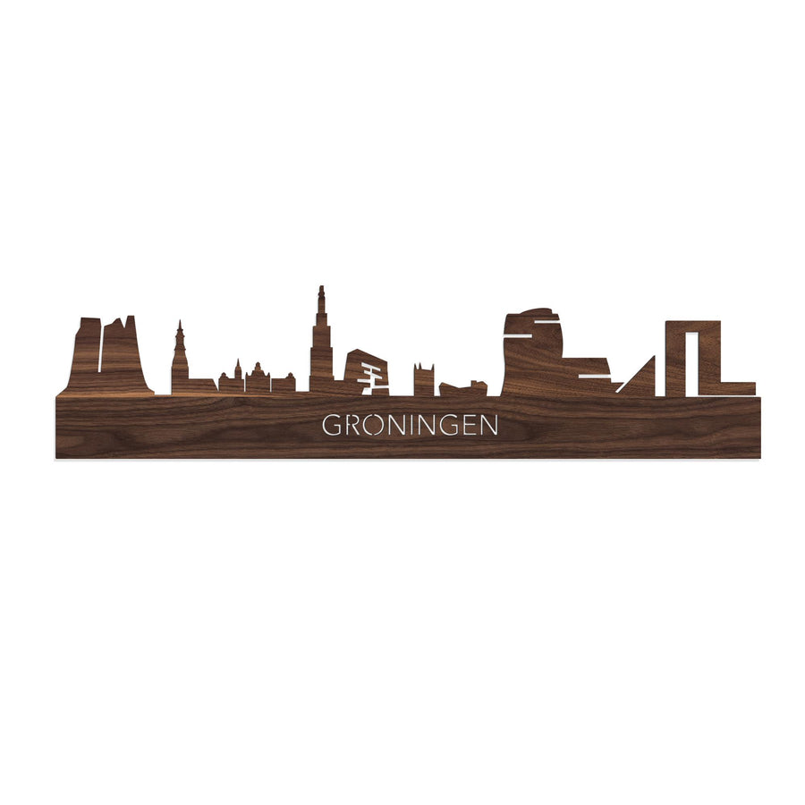 Skyline Groningen Noten houten cadeau decoratie relatiegeschenk van WoodWideCities