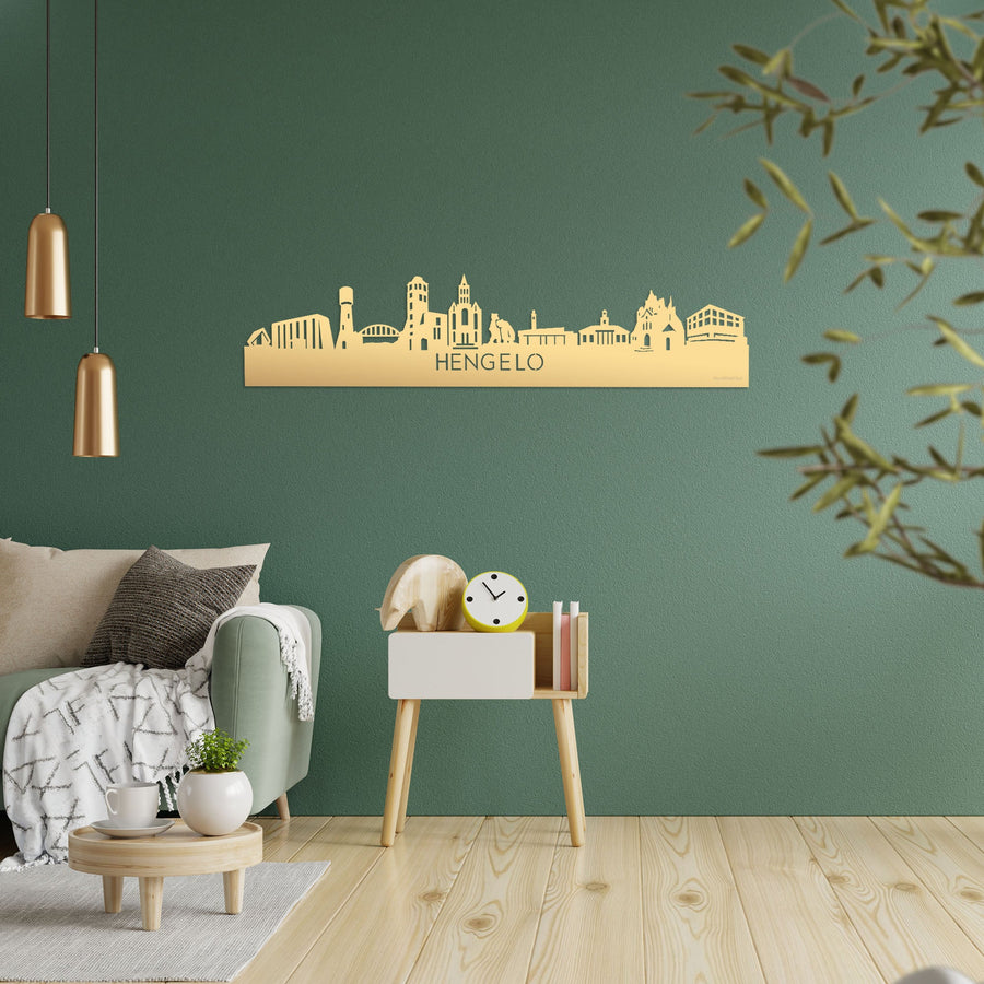 Skyline Hengelo Metallic Goud gerecycled kunststof cadeau decoratie relatiegeschenk van WoodWideCities