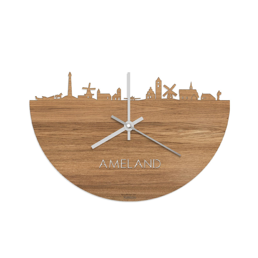 Skyline Klok Ameland Eiken Eiken houten cadeau wanddecoratie relatiegeschenk van WoodWideCities