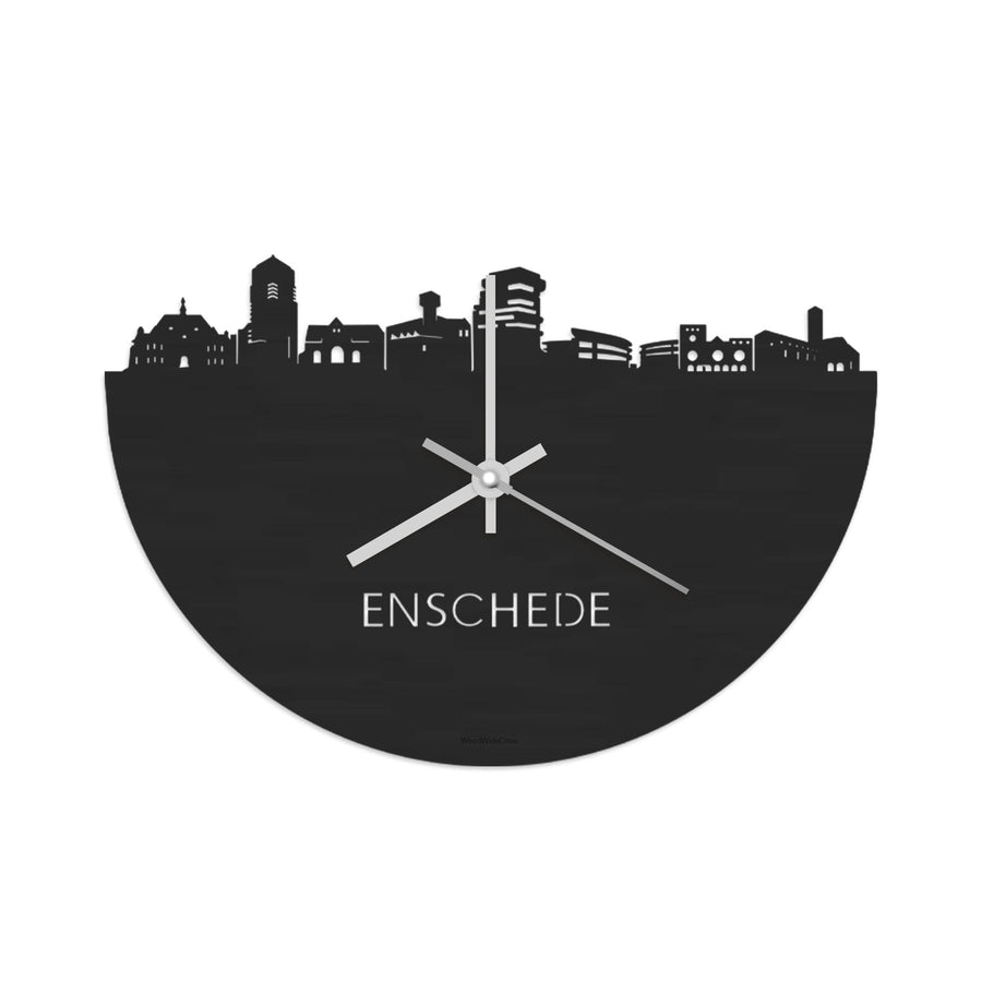Skyline Klok Enschede Black Zwart houten cadeau wanddecoratie relatiegeschenk van WoodWideCities