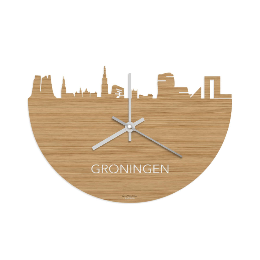 Skyline Klok Groningen Bamboe Bamboe houten cadeau wanddecoratie relatiegeschenk van WoodWideCities