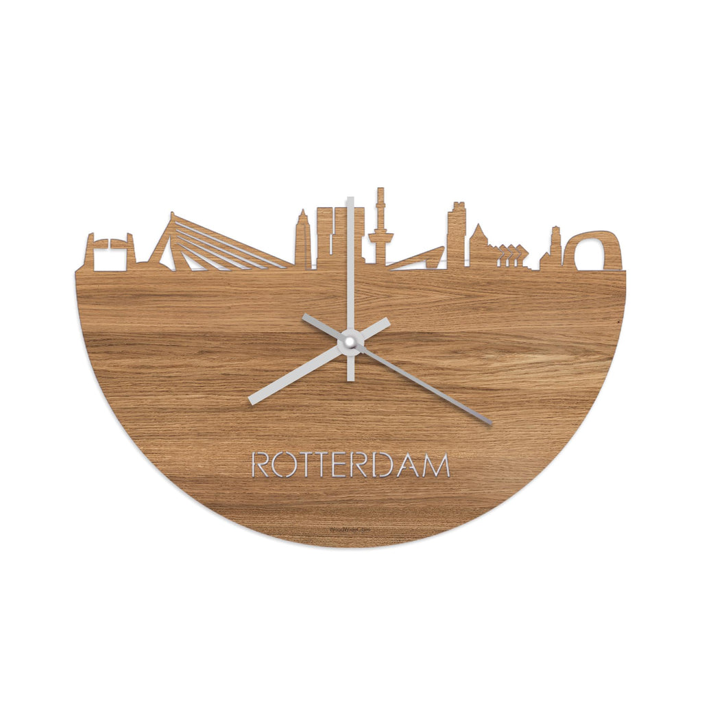Skyline Klok Rotterdam Eiken houten cadeau wanddecoratie relatiegeschenk van WoodWideCities