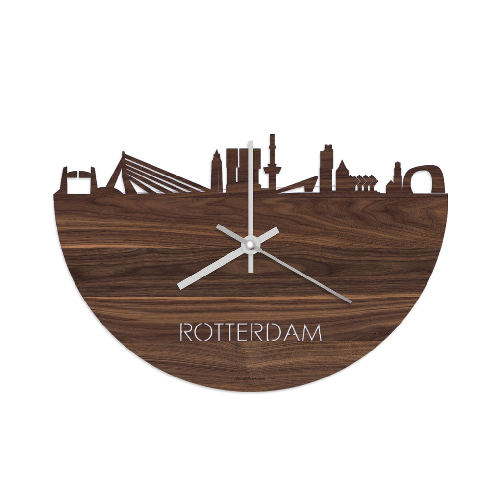 Skyline Klok Rotterdam Noten houten cadeau wanddecoratie relatiegeschenk van WoodWideCities