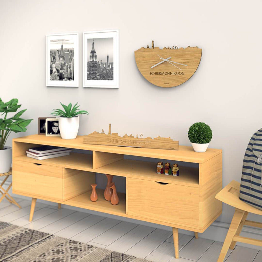 Skyline Klok Schiermonnikoog Eiken Eiken houten cadeau wanddecoratie relatiegeschenk van WoodWideCities