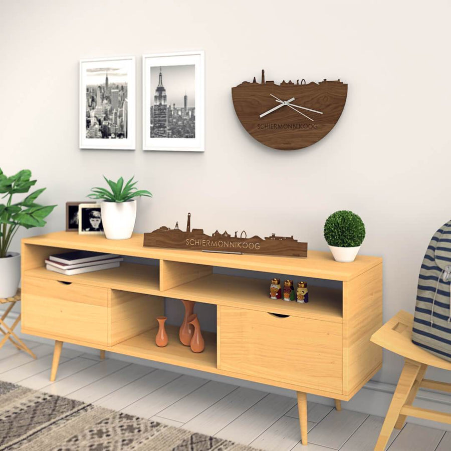 Skyline Klok Schiermonnikoog Noten Noten houten cadeau wanddecoratie relatiegeschenk van WoodWideCities